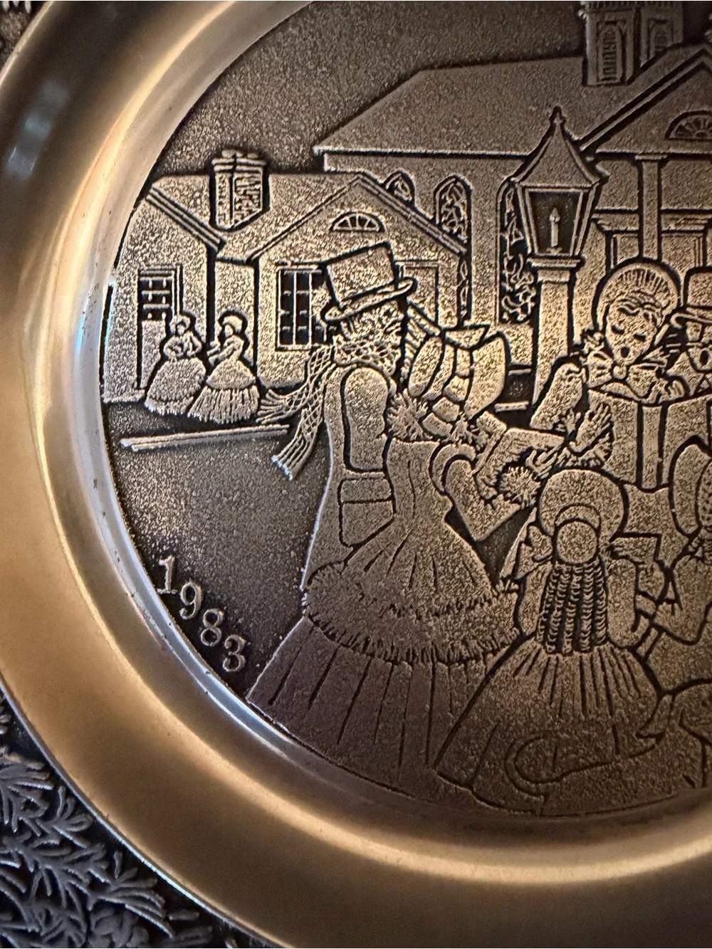 Decorative Pewter Holiday Scene Charger Plate - Silver